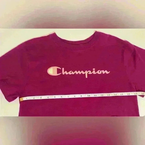 Champion Women’s Size Medium Script Logo Tee, in color Dark Berry Purple - Picture 5 of 11